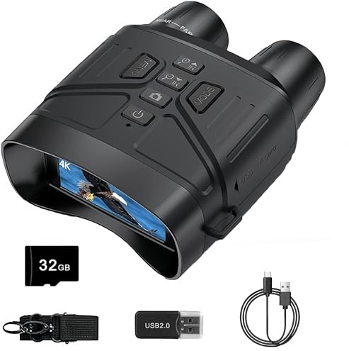 ZYJDGNNY 5K 60MP HD digital infraröd mörkerseende kikare, 400 m räckvidd, 4000 mAh, uppladdningsbara mörkerseende, 5x digital zoom mörkerseende för fågelskådning, camping, jakt med 32 GB