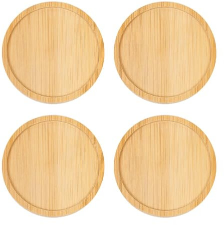 Holzteller für Kerze, 4er Set Kerzenteller, Holzteller für Kerze, Kerzenhalter runde Untersetzer für Kerzen, Durchmesser 9,5 cm Kerzen Dekoteller für Kerzen als Geschenkartikel(GRÖßE:9.5cm*9.5cm)
