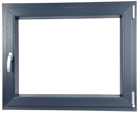ALUCON Kellerfenster 1000x500 mm – Fenster 100x50 cm – Kunststofffenster Innen Antrazit/Außen Antrazit – Flügelfenster DIN Rechts