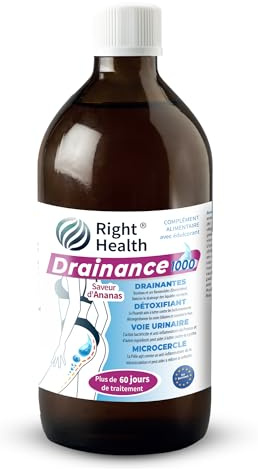 DRAINANCE 1000: Draineur puissant détox 1LT 60 Jours. Drainant minceur à boire goût ananas. Diurétique naturel rétention d’eau. Detox foie, Elimination Toxines. Bouleau, pissenlit, prunus, prêle