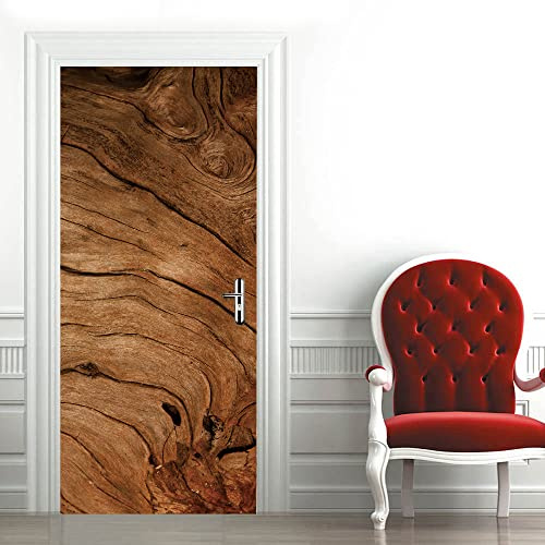Türtapete selbstklebend TürPoster 3D Braune Holzmaserung Türtapete Selbstklebend Fototapete Türfolie Poster Tapete Abnehmbar Wandtapete für Wohnzimmer Küche Schlafzimmer B90 x H200cm