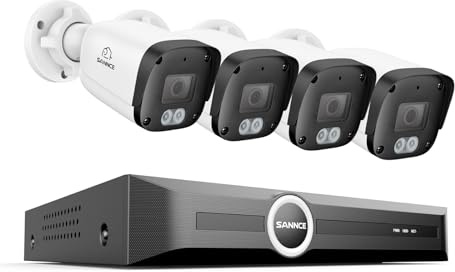 SANNCE 5MP PoE Überwachungskamera Aussen Set, 4 Kameras Outdoor ohne HDD | 6MP 8-Kanal NVR, Smart IR LEDs, Nachtsicht 30m, Personen-/Fahrzeugerkennung, Audio, APP Alarm, IP67, 107.3° Weitwinkel