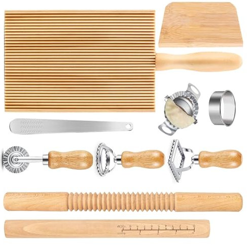 Pastas Making Set Wood Threaded Rolling Pin Gnocchi Board Dough Scraper Dumpling Maker Ravioli Stamp Kitchen Accessories
