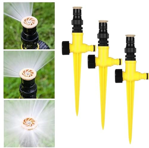 Garden Sprinkler Stakes, 3-Pack, 360° Rotating Adjustable Lawn Sprinklers, Multi-Purpose Irrigation System with 90°/180°/360° Spray Modes By Khusiya