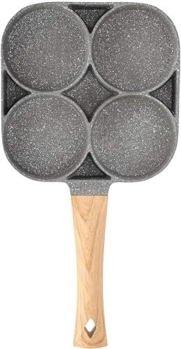 Sartén para panqueques. Sartén for tortilla, sartén for huevos, panqueque, sartén antiadherente de aleación de aluminio for varios huevos, con mango de madera, for Cocina de Inducción Ki