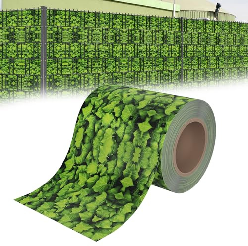 YRHome 35m x 19cm PVC Sichtschutzfolie Sichtschutzstreifen Doppelstabmatten Zaun Sichtschutz Zaunfolie Doppelstabmattenzaun mit 20 Befestigungsclips 450g/m² Stabmattenzaun Windschutz Große Blatt Grün