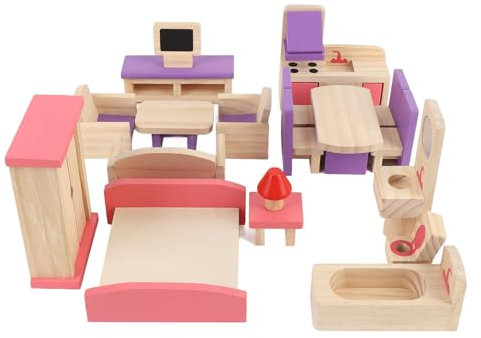 Ensemble de Meubles de Jouets en Bois, Meubles de Simulation Jouet en Bois Massif en Bois Masculin Jouent à la Maison de Petits Meubles Ensemble pour Enfants