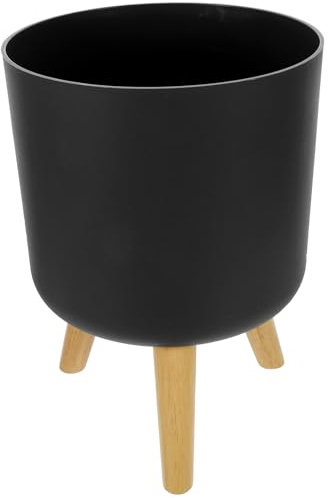TOYANDONA Maceta para Plantar Flores con Soporte de Madera Maceta de Plástico Gris Grande para Interior y Jardín con Patas Adecuado para Suculentas y Plantas Decorativas