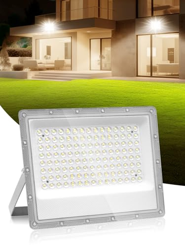 Litglobe LED Floodlight Outdoor 100W,10000LM Super Bright Flood Lights,3000K Warm White LED Security Lights,IP66 Waterproof Work Light,Wall Light for Garden, Yard, Garage, Streets