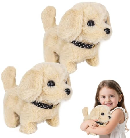 Hund Spielzeug Kinder, 2x Elektronische Haustiere Welpen der Läuft, Bellt & Schwanzwedelt, Plüschtier Spielzeugs Hund, Haustiere Hunds, Schwanzwedeln fur Kinder Spielzeug, für Jungen/Mädchen (B)