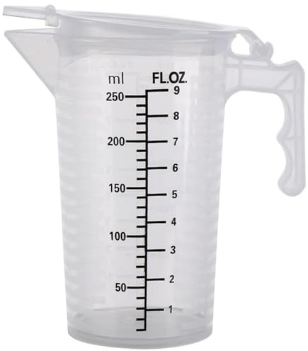 Heidouse Measuring Cup with Lid and Spout, 250ml Transparent Plastic Measuring Pitcher with Handle, Heat-Resistant Graduated Beaker for Liquid Ingredients(, Cups Jugs