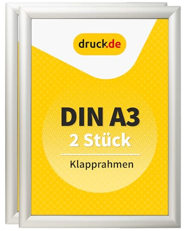 druck.de 2 Stück Klapprahmen A3-2,5cm Profil - Aluminiumrahmen | 2 Stück Klapprahmen A3, Aluminiumrahmen, 2,5cm Profil, Plakatrahmen für Poster und Aushänge, Wandmontage
