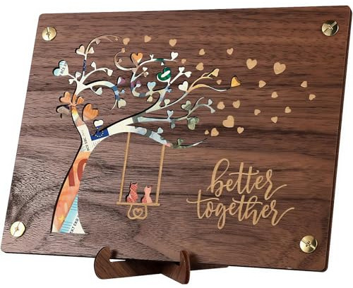 Hochzeitsgeschenke für Brautpaar, Holzgestaltung Geld Geldgeschenke, Elegantes Gedenktag Geschenk, inkl. Holzstütze, Goldenem Stift, Grußkarten & Umschlag