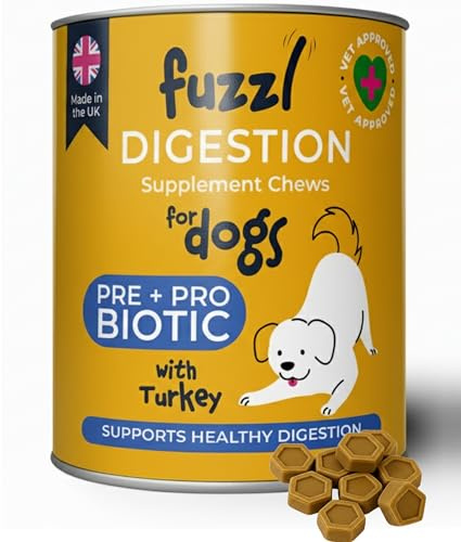 Fuzzl Pre Probiotic Digestion Supplement Treats for Dogs - Science Backed, UK Made and Vet Approved - Improve Gut Health, Immune Support, Sensitive Tummys, Smell - 30 Chews