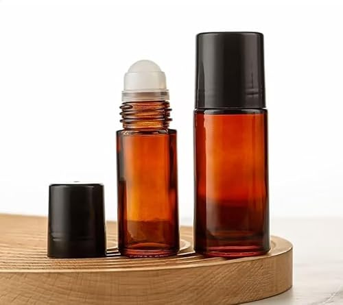Rzcin 2 Pcs Brown 50ml Glass Essential Oil Roller Bottles ，Fragrance Roller Bottles Roll on Empty Deodorant Containers Rollerball for Accessories.Refillable Containers