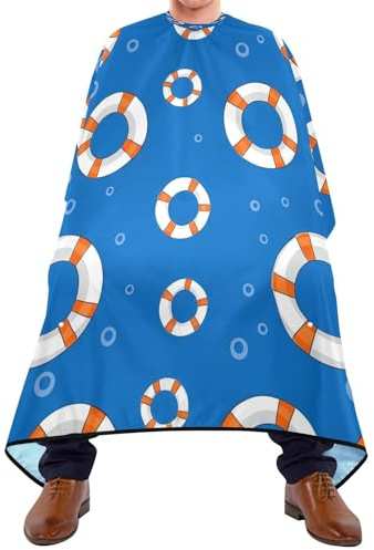 WELLDAY Professional Haircut Cape with Adjustable Snap Closure, Waterproof Barber Cape, Orange Lifebuoys Blue Hairdressing Salon Cape​ for Unisex - 65 x 55