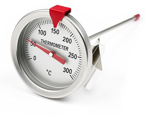 Falkenhorn® Bratenthermometer analog 0–300 °C – 30 cm Edelstahlfühler mit verstellbarem Clip – Kochthermometer mit Zielpfeil für Wunschtemperatur – ideal für Fleisch, Öl, Zucker, Frittieren