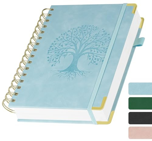 AOOSU A5 linjerad anteckningsbok, spiraljournal med hårt omslag, 300 sidor, 100 g/m² tjockt papper, A5 spiral linjerad anteckningsbok för högskola, kontor, konferens, resor - blå