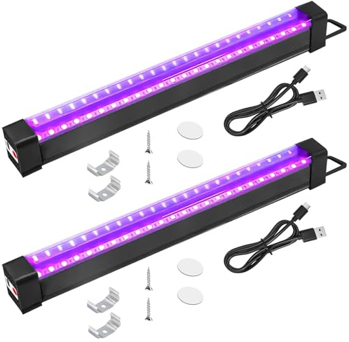 Behogan 2 unidades USB UV LED luz negra: portátil, recargable, tubo de luz negra, 395 NM regulable, barra LED de 395 NM, para arte nocturno y decoración de Halloween
