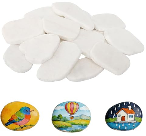 HUILATE Flache Steine zum Bemalen, 3-8 cm Glatte Große Kieselsteine, Flache Steine zum Bemalen, Dekosteine Naturstein, Weiß Glatte Große Kieselsteine für Bunte Malerei Dekoration