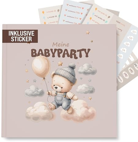 colortouch Gästebuch Babyparty, 78 Seiten Baby Fotoalbum zum Selbstgestalten, Baby Shower & Gender Reveal Deko, Baby Geschenk mit Kreative Fragen zur Geburt für Mädchen und Junge