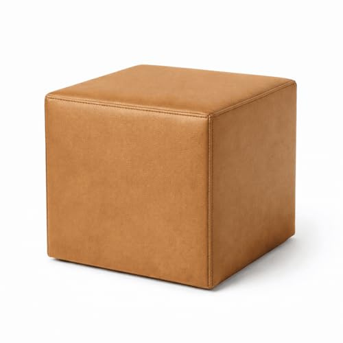 DREAMLAYER Faux Leather Pouffe Ottoman Footstool – Handmade Cube Seat with Firm Recon Foam Filling, Zipped Cover, Floor Cushion for Living Room, Bedroom & Office, UK Made (Camel, 40 x 40 x 35cm)