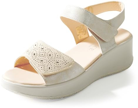 STRAPPO SOFT Sandalias Mujer Cuña Confort con Doble Velcro Ajustable Tobillo y Empeine Ideales para Pies Hinchados Suela Alta Amortiguada Antideslizante Verano STR02614 Oro 36