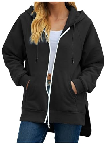 Generico Felpa Donna con Zip E Cappuccio Cardigan Casual Manica Lunga Oversize in Cotone Leggero con Tasche Pratiche Stile Moderno Adatta per Primavera Autunno E Abbinamenti Quotidiani (XXXL)