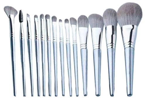 Makeupborstset med syntetiska borst, 14 delar, hypoaller-genisk mjuk syntetisk borst borstset, kosmetisk applikator kit, bekvämt handtag, för ansiktet och ögonen kvinnor daglig sminksalong