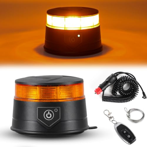 Qiping Rundumleuchte Akku mit Fernbedienung, 12/24V Gelb Rundumleuchte Magnet mit Saugnapf, 7 Blinkend Leuchtmodi mit Kfz-Ladekabel, Kabellos Warnlicht für Traktor LKW Traktoren Gabelstapler