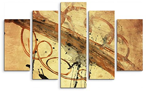 5 teiliges Wandbild auf Leinwand (Gesamt: H: 100cm B: 160cm) Keilrahmenbild Canvas Fotodruck Leinwandbild Leinwanddruck Kunstdruck Wandbild gelb braun orange Farbschleier