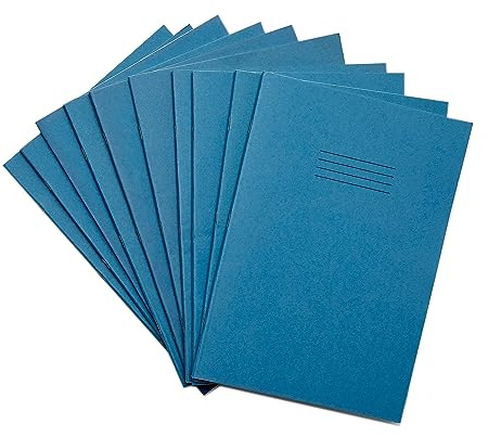 Rhino A4 getöntes Schulheft hellblauer Umschlag mit blauem Papier 10er-Pack 48 Seiten / 8 mm liniert mit Rand Dyslexie- & SEN-Lernhilfe