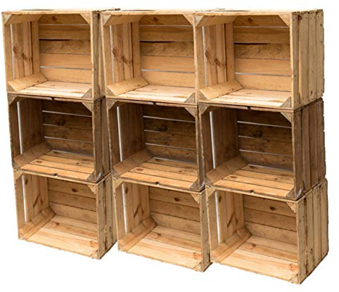 Teramico Casse di Legno Casse di Frutta Vintage 50 x 40 x 30 cm -Offerte Set-Solido e Stabile (Set di 9)