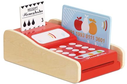 Le Toy Van - Wooden Honeybake Card Machine Role Play Toy | Perfect Age 2+ For Supermarket, Food Shop or Cafe Pretend Play,6.3 x 4.72 x 2.44 inches, Red