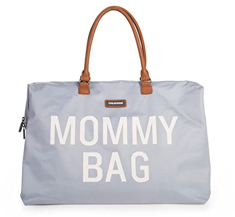 Childhome, Mommy Bag, Wickeltasche, Mutterschaft, Reisetasche, Großes Fassungsvermögen, Wickelunterlage, Verstellbarer Schulterriemen, Unterteilt, Isotherm-Tasche, Kofferdurchführung, Grau/Ecru
