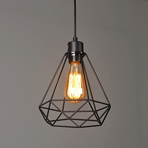 Chao Zan Retro Lámpara colgante Vintage iluminación de techo Iluminación E27 Capacidad AC220-240 V jaula metalica para comedor, Dormitorio, ático,Café, Barra de Lectura Luz，Negro(sin E27 bombilla)