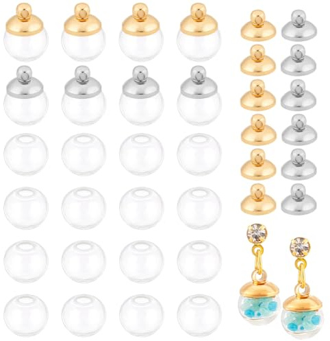PH PandaHall 50 Stück 8mm Mini Leere Klarglas Globe Flaschen Mit Silber & Light Gold Messing Kautionen Kappe Glaskugeln Zum Befüllen Mini Fläschchen Anhänger Für Ohrring Anhänger Schmuck Machen