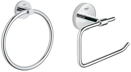 Grohe Essentials Badaccessoires - Handtuchring chrom 40365001 & Bau Cosmopolitan Accessoires Bath WC-Papierhalter, chrom, 40457001