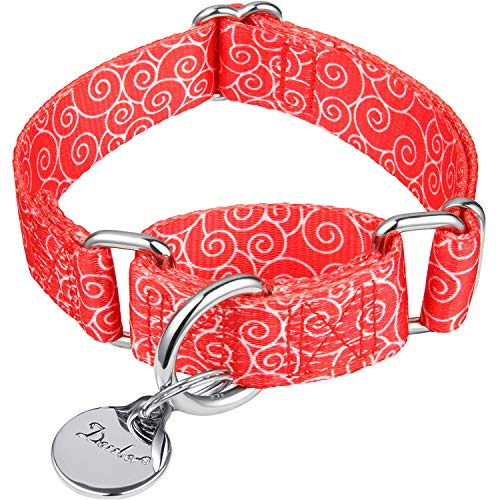 Dazzber Martingale-halsband för hundar – mjuk justerbar hundkrage, hållbar D-ring, slitstark, choke-krage för stora medelstora små hundar (stor, röd -ACC)