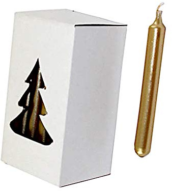 Kaheku Baumkerze Forte, 20 Stück je Box, Farbe Gold, Durchmesser 1,2 cm / Höhe 10 cm, Material Paraffin, ca.1,5 Stunden Brenndauer