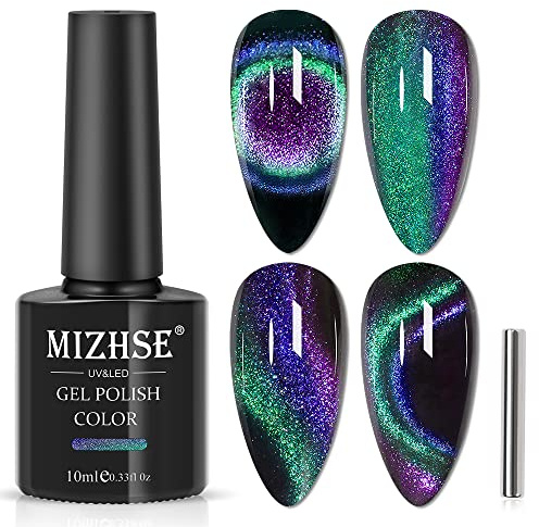 MIZHSE Cat Eye UV Cel Nagellack 9D Cat Eye Gel Nail Polish Gel Nägel Glitzer 10ml mit Magnet Einweichen aus UV Nagellack Glitzer Holografischer Cateye Magnet zum Home DIY Maniküre Nagel Studio