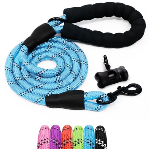 FurDreams Laisse Chien Robuste - 150 cm, Bleu I Poignée Rembourrée et Fils Réfléchissants I Longe pour Chien en Corde - Grands Chiens, Chiens Moyens, Petits Chiens I avec Distributeur Sacs à Déchets