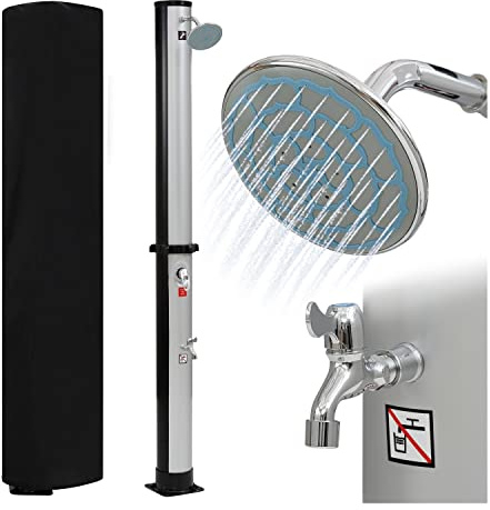 STILISTA Solardusche 35 l, Wasserhahn, Schlauchanschluss, Farbwahl, Silber/Schwarz