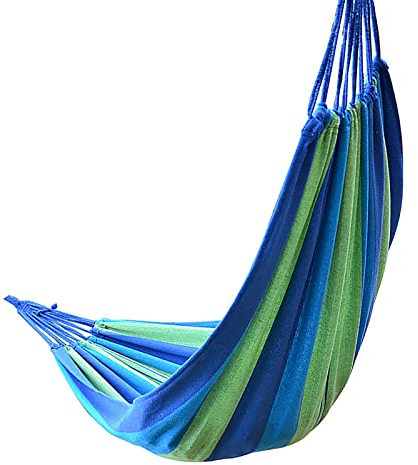 MYSUNBAR Hängematte Blau Outdoor, Hängematte Reise Camping Baumwolle Mehrpersonen für Draußen Drinnen Garten Stabhängematte, 2xKarabiner/2xNylon-Schlingen Inbegriffen/Tragetasche