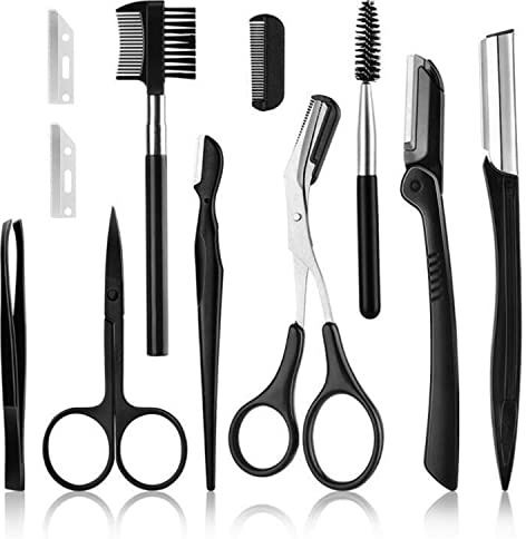 ZTRHYOO Eyebrow Razor, Eyebrow Kit, Multipurpose Exfoliating Dermaplaning Tool Face Razors for Women Girl, Eyebrow Grooming Set (11 in 1)
