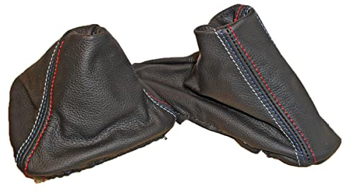 lartepelle Schaltsack und Bremsmanschette kompatibel mit E90 E91 Echtleder schwarz Naht Sport