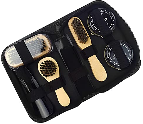 Set di spazzole per la cura delle scarpe, per la cura delle scarpe, in pelle liscia, con spazzole lucide e spazzola in pelle scamosciata, protezione molto efficace, spazzola, calzascarpe e panno,
