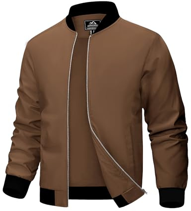 Magcomsen Giacca bomber da uomo giacca a vento leggera con cerniera completa, casual, elegante, da esterno, giacche da golf, marrone, XL