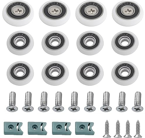 WeqeYent 32 Stück (12 Sets) Duschtürrollen Laufräder Ersatz (23/25mm) | Duschtürrollen mit Blöcken für gebogene Türen Badezimmer Glastürläufer Schiebeduschtürrollenrad