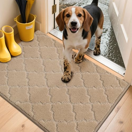 COSY HOMEER Fussmatte Innen 60 x 90 cm, Schmutzfangmatte Waschbar 1,5 cm Dicke, Eingangsteppich Sauberlaufmatte Hundeteppich Maschinenwaschbar für Flur, Küche, Hintertür, Beige